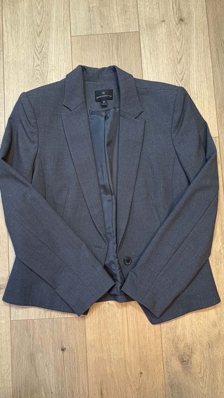 Worthington Blazer Size 12 Dark Gray One Button Career
